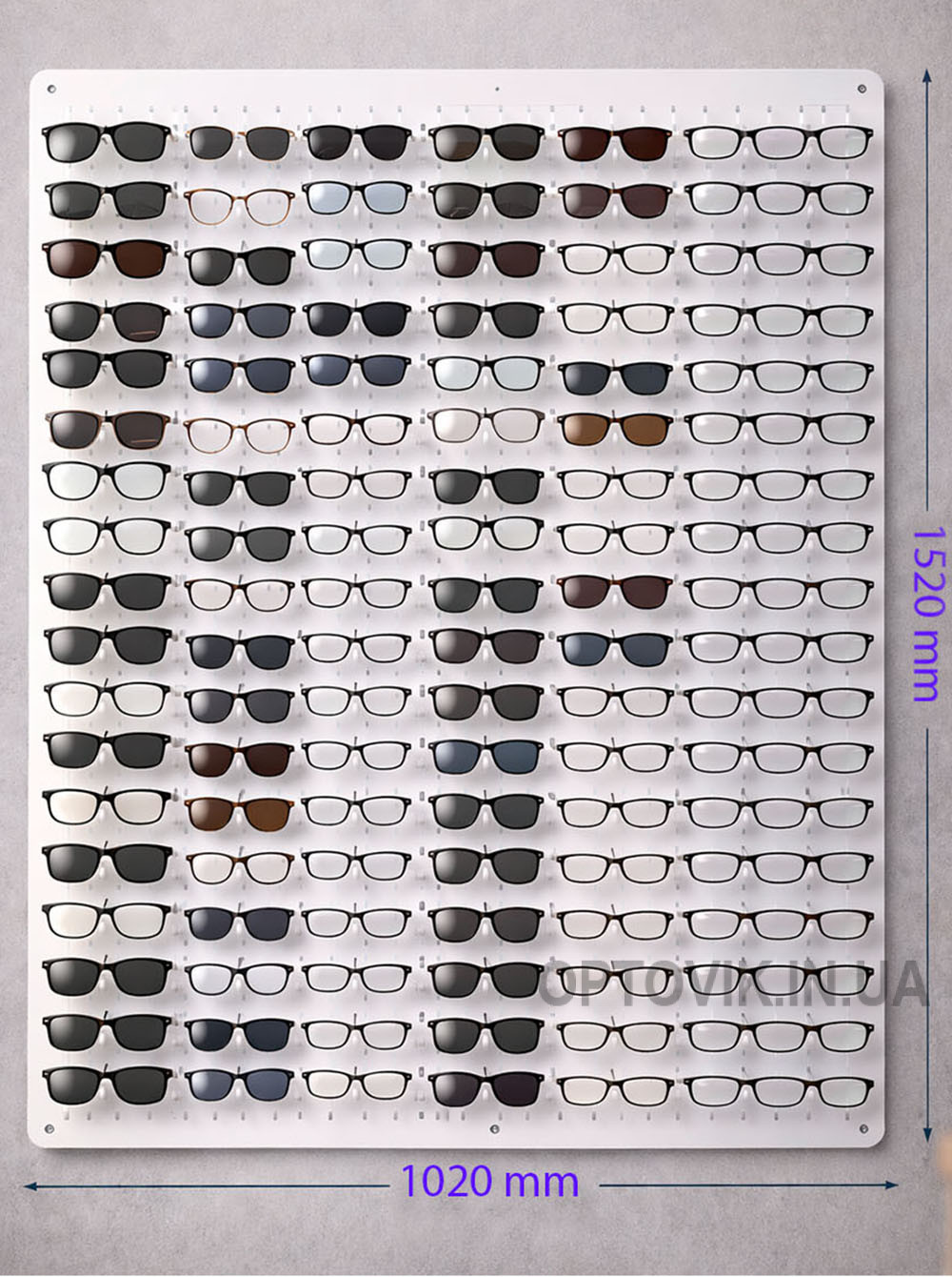 Стенд для очков (Акрил) для 132 очков 1520х1020 мм